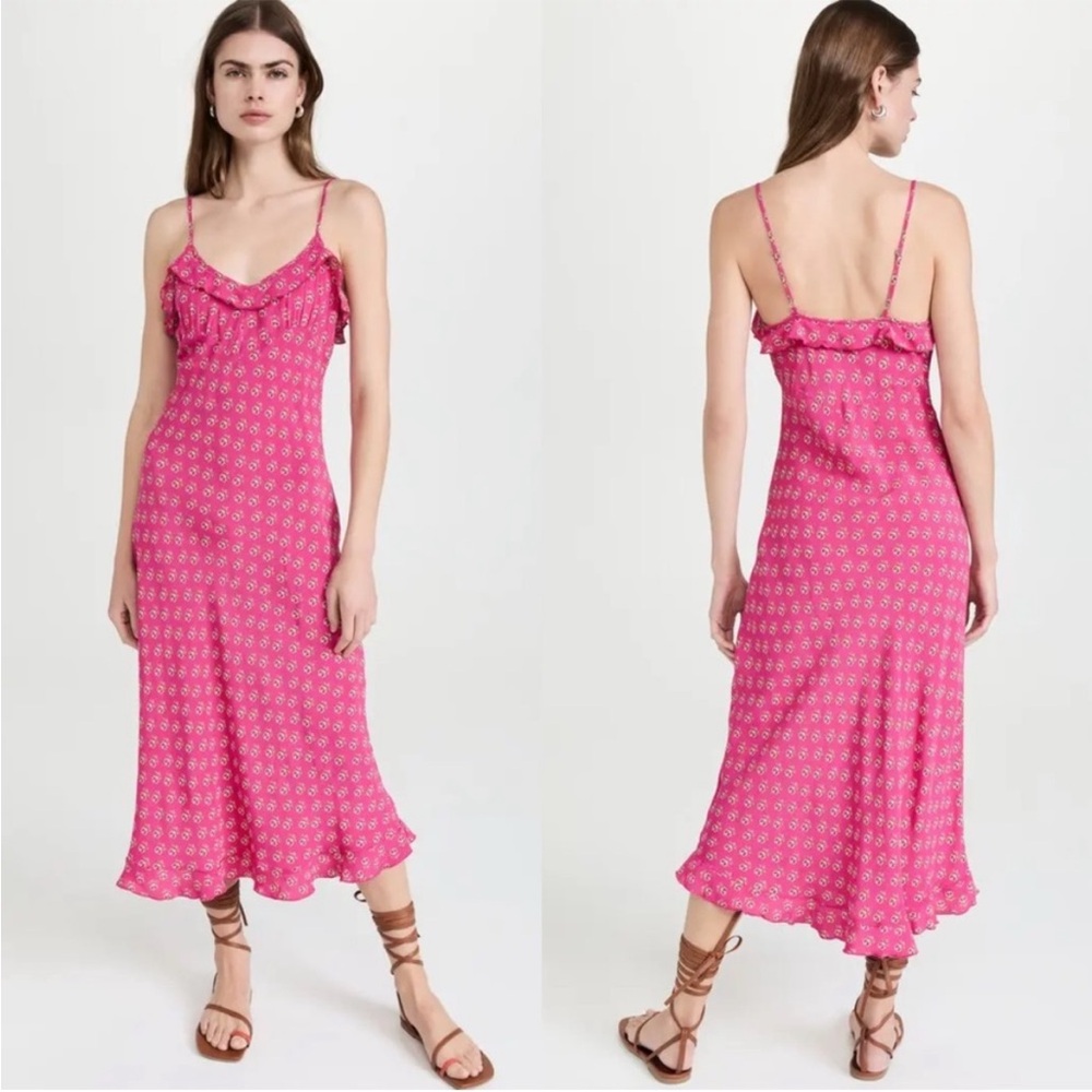 Rolla’s Shelley Emmylou Dress Magenta Pink Midi Slip Sleeveless Ruffle S